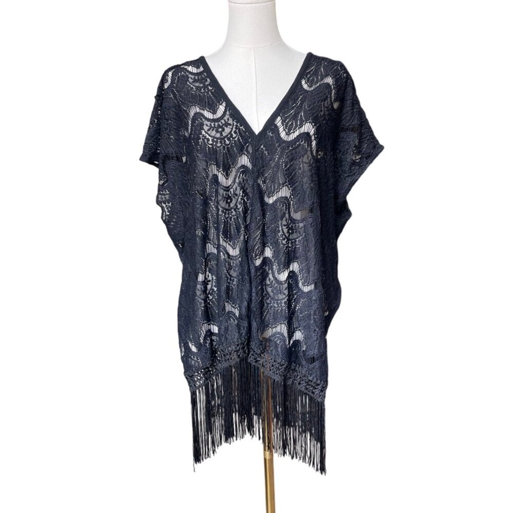 Victorias Secret Swim Beach Coverup XS/S Sheer Lace Fringe Dress Boho Crochet‎